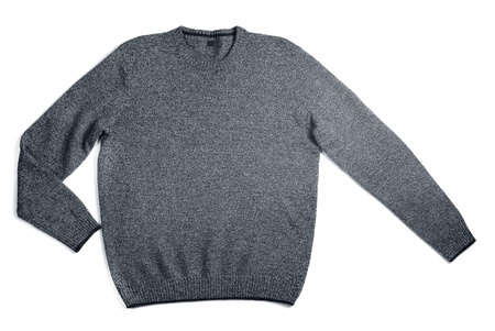 Grey woolen knitted sweater isolated on whiteの写真素材