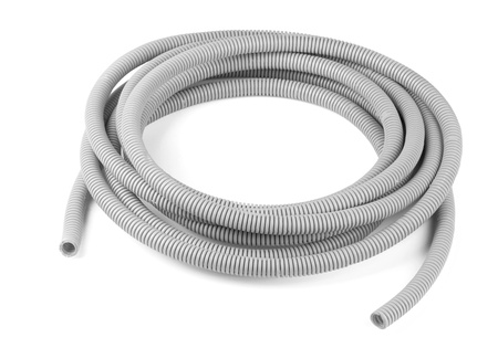 Gray plastic corrugated tube isolated on whiteの写真素材