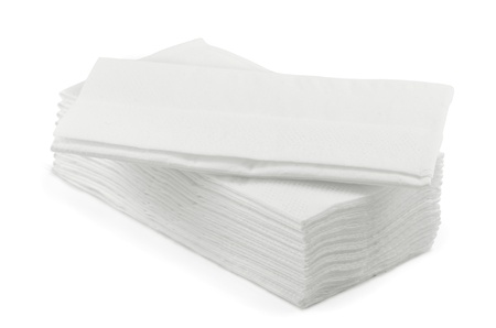 Stack of white l tissue paper  isolated on whiteの写真素材