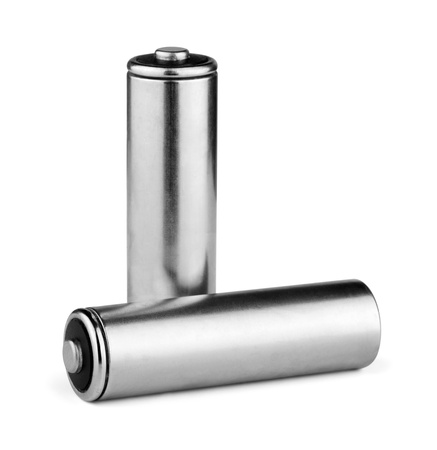 Two silver AA batteries isolated on whiteの写真素材