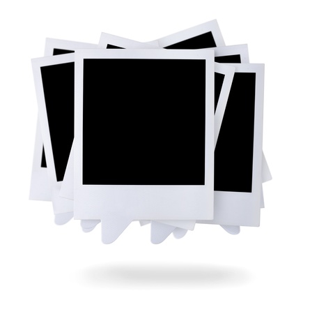 Group of blank paper photo frames speech bubbles isolated on whiteの写真素材