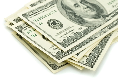 Close up of stack one hundred dollar bills 