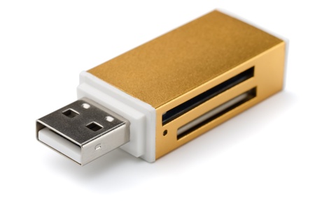 External USB multi card reader isolated on whiteの写真素材
