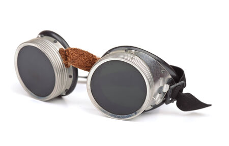 Steampunk goggles isolated on whiteの写真素材
