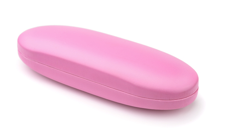 Pink leather closed eyeglasses case isolated on whiteの写真素材