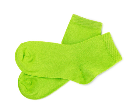 Pair of green cotton socks isolated on whiteの写真素材