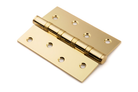 Brass door hinge isolated on white