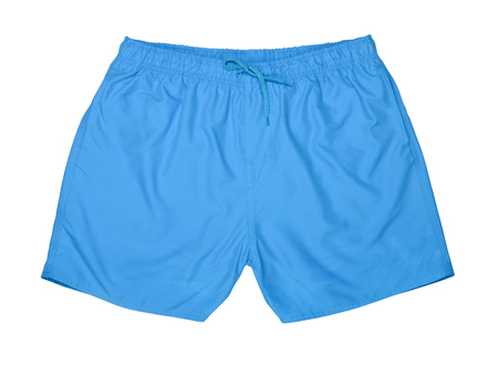 Blue swim trunks isolated on whiteの写真素材