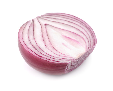 Half of red onion isolated on whiteの写真素材