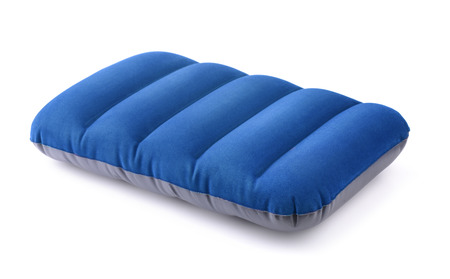 Blue  inflatable pillow isolated on whiteの写真素材