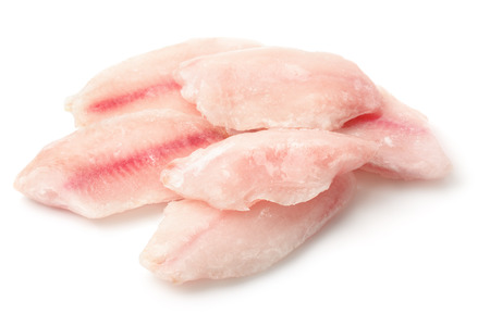 Frozen fish fillet isolated on whiteの写真素材