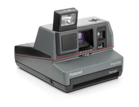 Samara. Russia. April 2017. Instant camera Polaroid Impulse Portrait isolated on whiteのeditorial素材