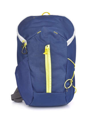 Front view of small blue backpack isolated on whiteの写真素材