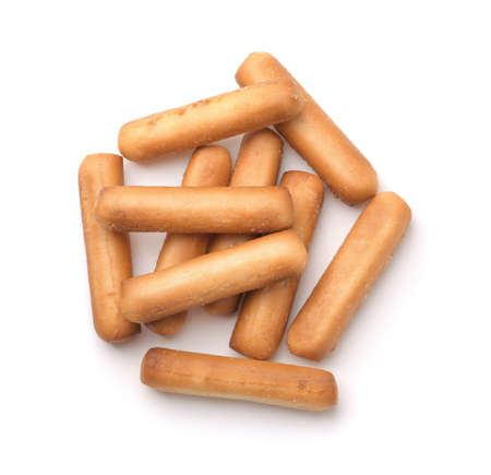 Top view of of bread sticks isolated on white