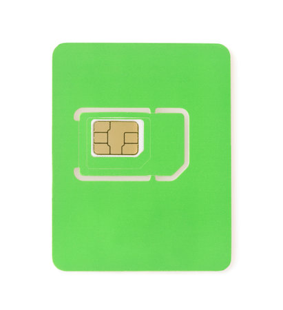 Top view of new blank green sim card isolated on whiteの写真素材