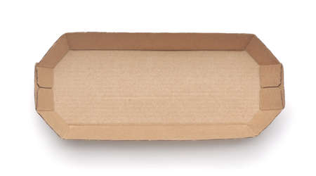 Top view of empty brown disposable paper fast food tray isolated on white