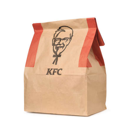 Samara, Russia - August 2021 KFC take away paper bag with logo isolated on whiteのeditorial素材
