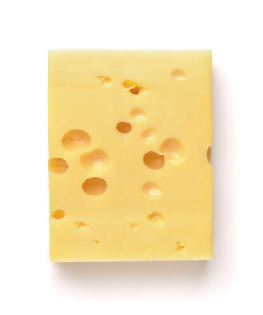 Top view of Maasdam cheese isolated on whiteの写真素材