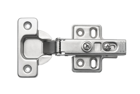Steel furniture door hinge isolated on white