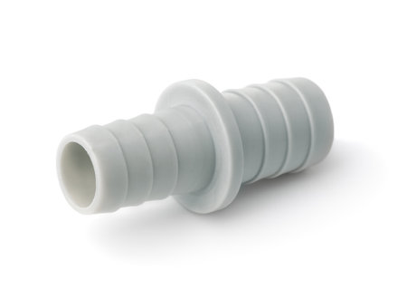 Gray PVC pipe straight insert coupling isolated on white