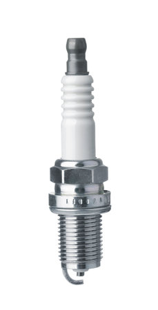 Front view of new car spark plug isolated on white