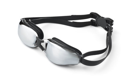 Mirrored swimming goggles isolated on whiteの写真素材