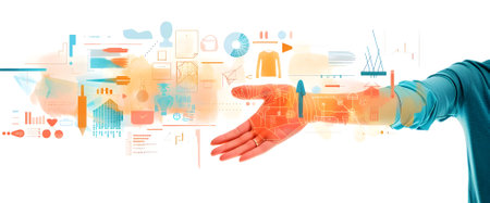 Designer shows futuristic design in clothing design, holograms, futuristic technology, Generative AIの素材