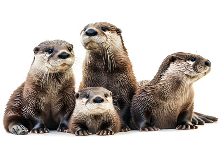 Group of Asian small-clawed otters isolated on white background.の素材