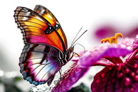 Beautiful butterfly on a purple flower. Shallow depth of field.の素材