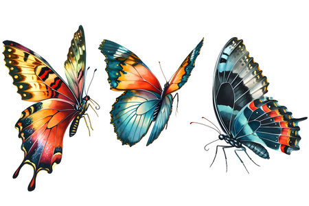 Colorful butterflies isolated on a white background. Watercolor illustration.の素材