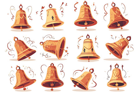 Set of bells isolated on white background. Vector illustration in cartoon style.の素材