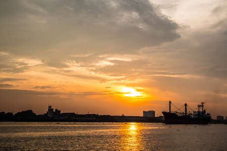 ship on the river silhouette