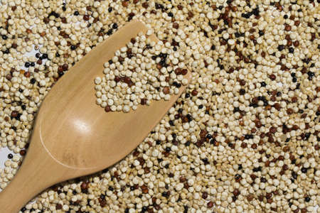 Mixed red white black quinoa as a texture backgroundの写真素材