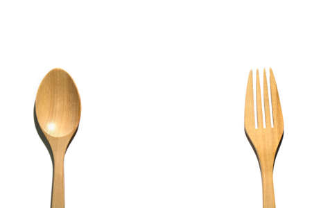 Wooden fork and wooded spoonの写真素材