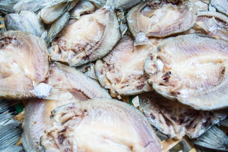 dried fish display many kind of fish such as gourami,sanke head fishの写真素材