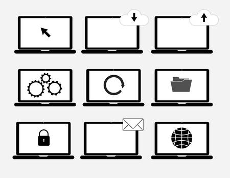 Set cloud laptop isolate on gray illustrationのイラスト素材