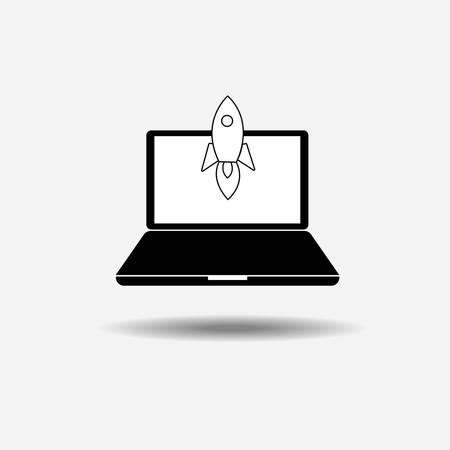 Laptop Rocket on monitor icon, flat design  icon illustrationのイラスト素材