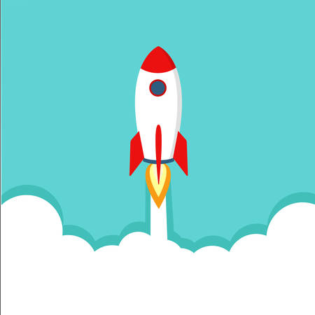 Flat rocket  in a flat style.Start up concept symbol space rocket ship Sky Icon.vector illustratorのイラスト素材