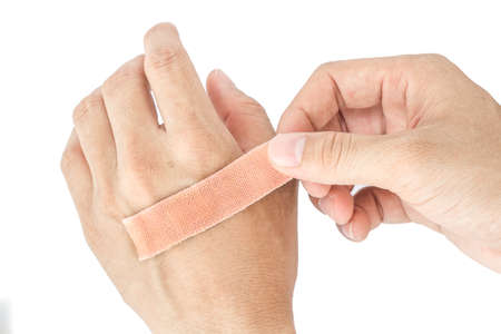 Bandage on the hand back isolate backgroundの写真素材