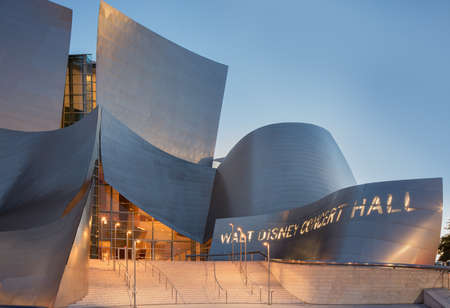 Entrance of the Disney Concert Hall in Los Angeles at nightのeditorial素材