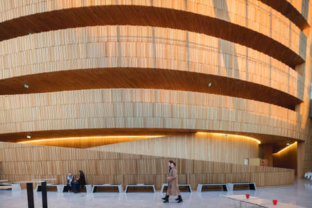 OSLO, NORWAY - APRIL 22 2016: Oslo Opera House in Oslo, Norway. It is the home of The Norwegian National Opera and Ballet, and the national opera theatre in Norway. The building is situated in the BjÃ¸rvika neighborhood of central Oslo, at the head of theのeditorial素材