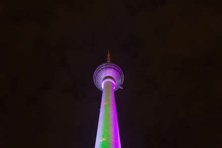 BERLIN, GERMANY - OCTOBER 6, 2015: The Fernsehturm, Berlin TV Tower, is a television tower in central Berlin, Germany. Close to Alexanderplatz in Berlin-Mitte, the tower was constructed between 1965 and 1969 by the administration of the German Democratic のeditorial素材