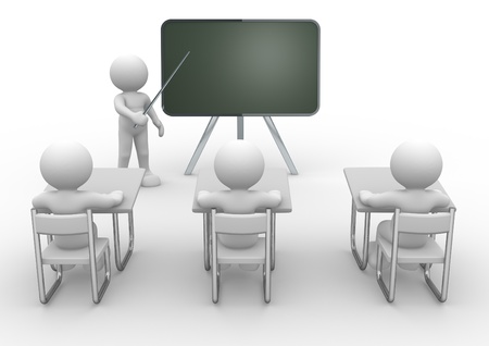 3d person with pointer in hand close to board. Concept of education and learning.  - 3d render illustrationの写真素材