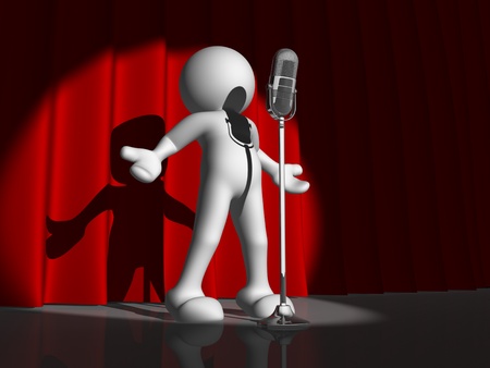 3d people character singing on stage - This is a 3d render illustrationの写真素材