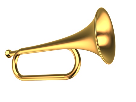 Gold trumpet on white background - This is a 3d render illustrationの写真素材