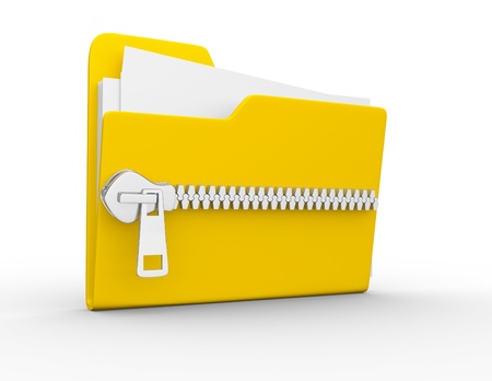  Folder icon with zip, over white background  3d renderの写真素材