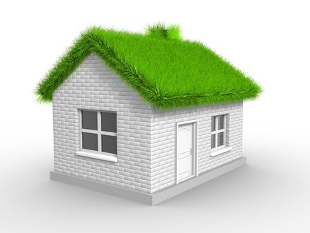  House with grass on roof  3d render illustrationの写真素材