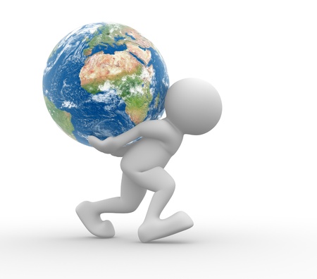 ed people - human character and earth globe  3d render illustrationの写真素材
