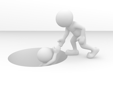 3d people - human character out of the hole  3d render illustrationの写真素材