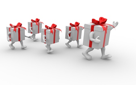 Gift boxes with red  ribbon. 3d render illustrationの写真素材